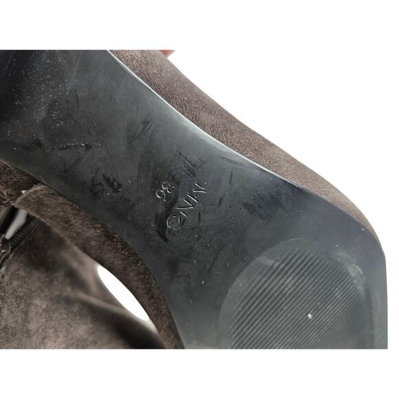 NEW MNG Mango 36 Gray Suede Leather Buckle Tall Boot Kitten Heel Minimalist - Picture 2 of 4